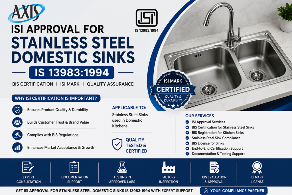 ISI Approval for Stainless Steel Domestic Sinks IS1398:31994